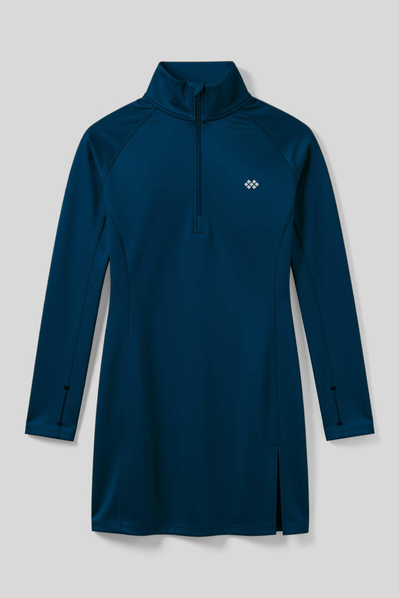 TOMMYLIFE - Tommlife Toptan İndigo Yarım Fermuarlı Dik Yaka Standart Fit Kadın Sporcu Tunik - 97309