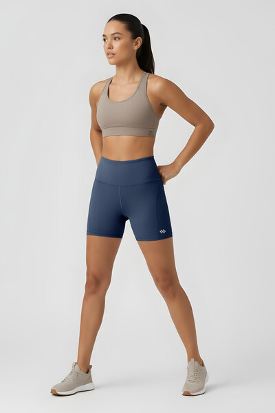 Tommlife Toptan İndigo Yüksek Bel Slim Fit Kısa Biker Kadın Tayt - 91017 - Thumbnail