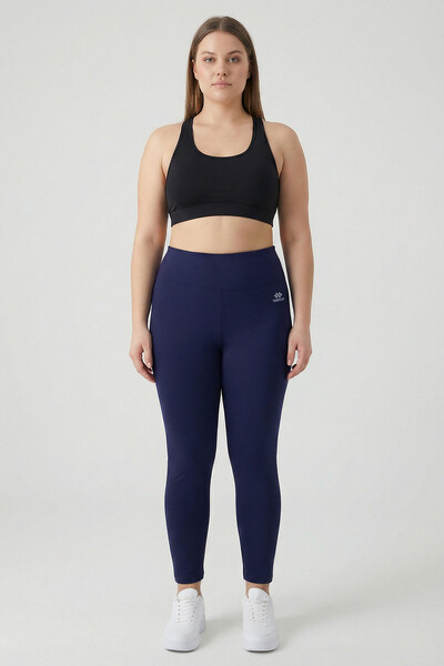 TOMMYLIFE - Tommylife Toptan İndigo Yüksek Bel Toparlayıcı Battal Büyük Beden Kadın Tayt - 94650