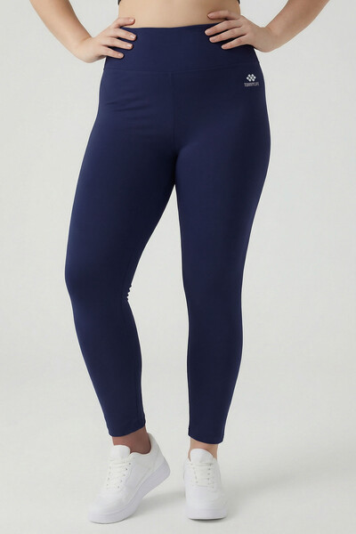 Tommylife Toptan İndigo Yüksek Bel Toparlayıcı Battal Büyük Beden Kadın Tayt - 94650 - Thumbnail