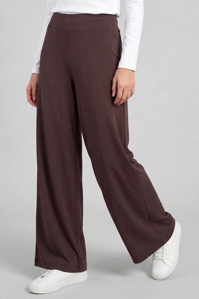 TOMMYLIFE - Tommylife Toptan Kahverengi Comfort Fit Geniş Paça Korsajlı Palazzo Kadın Pantolon - 94681