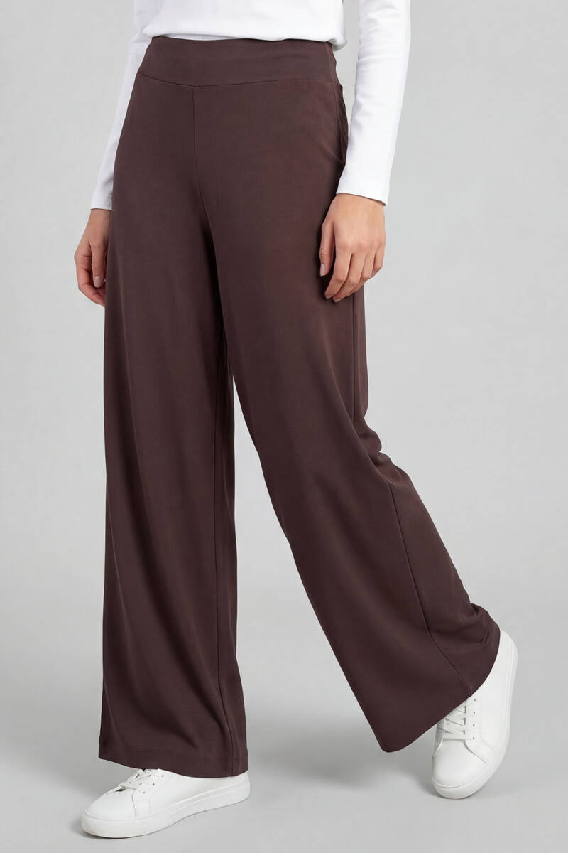 TOMMYLIFE - Tommylife Toptan Kahverengi Comfort Fit Geniş Paça Korsajlı Palazzo Kadın Pantolon - 94681