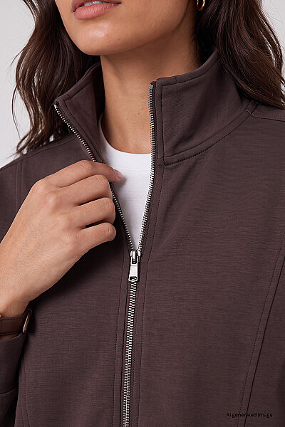 Tommylife Toptan Kahverengi Dik Yaka Standart Kalıp Crop Kadın Sweatshirt - 97317 - 3