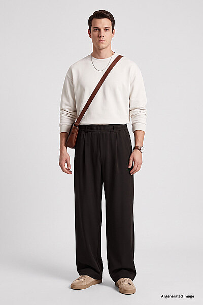 Tommylife Toptan Kahverengi Rahat Form Erkek Palazzo Pantolon - 82199