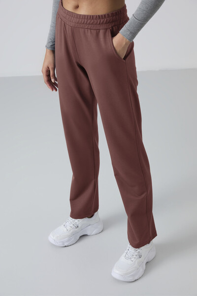 Tommylife Toptan Kahverengi Yüksek Bel Cepli Rahat Form Klasik Paça Kadın Eşofman Alt - 94584 - Thumbnail