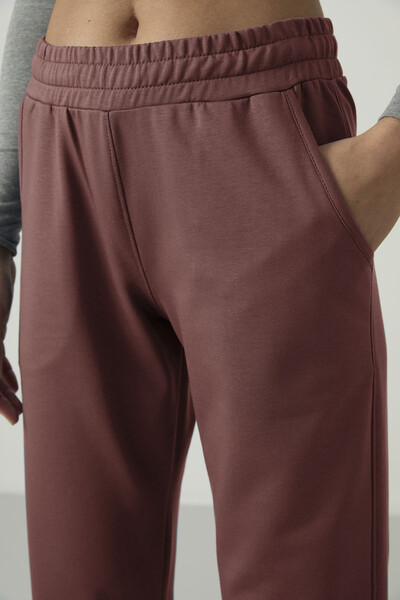 Tommylife Toptan Kahverengi Yüksek Bel Cepli Rahat Form Klasik Paça Kadın Eşofman Alt - 94584 - Thumbnail