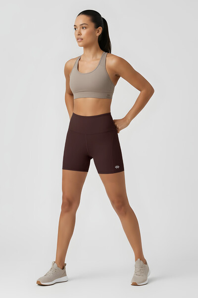 TOMMYLIFE - Tommlife Toptan Kahverengi Yüksek Bel Slim Fit Kısa Biker Kadın Tayt - 91017