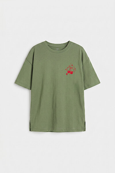 Tommylife Toptan Kaktüs Oversize Kısa Kollu Baskılı Kız Çocuk T-Shirt - 75176 - 3