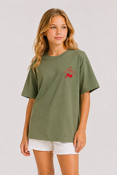Tommylife Toptan Kaktüs Oversize Kısa Kollu Baskılı Kız Çocuk T-Shirt - 75176 - 2