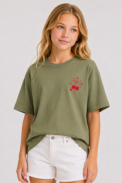 Tommylife Toptan Kaktüs Oversize Kısa Kollu Baskılı Kız Çocuk T-Shirt - 75176 - 4