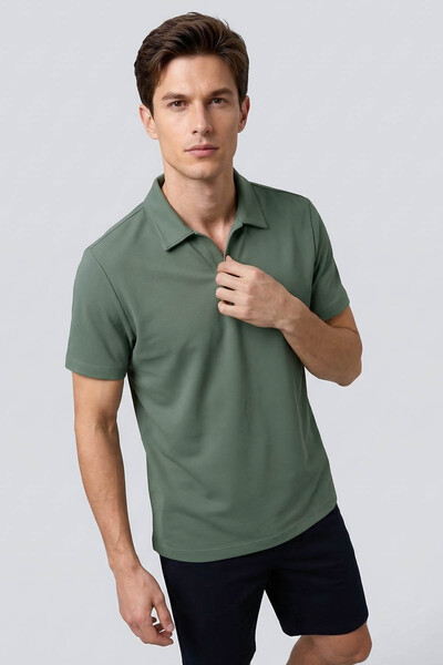 TOMMYLIFE - Tommylife Toptan Kaktüs Rahat Form Yumuşak Dokulu Polo Yaka Erkek T-Shirt - 88496