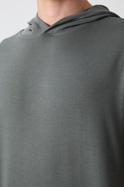 Tommylife Toptan Kapüşonlu Oversize Basic Erkek T-Shirt 88335 Haki - Thumbnail