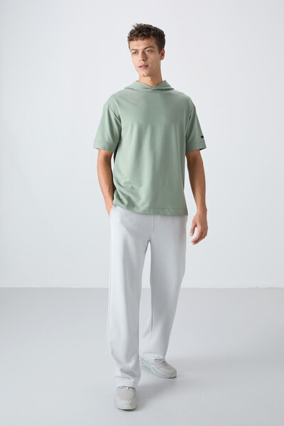 Tommylife Toptan Kapüşonlu Oversize Basic Erkek T-Shirt 88352 Açık Yeşil - Thumbnail