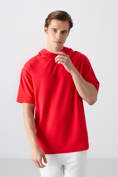 Tommylife Toptan Kapüşonlu Oversize Basic Erkek T-Shirt 88352 Fiesta - Thumbnail