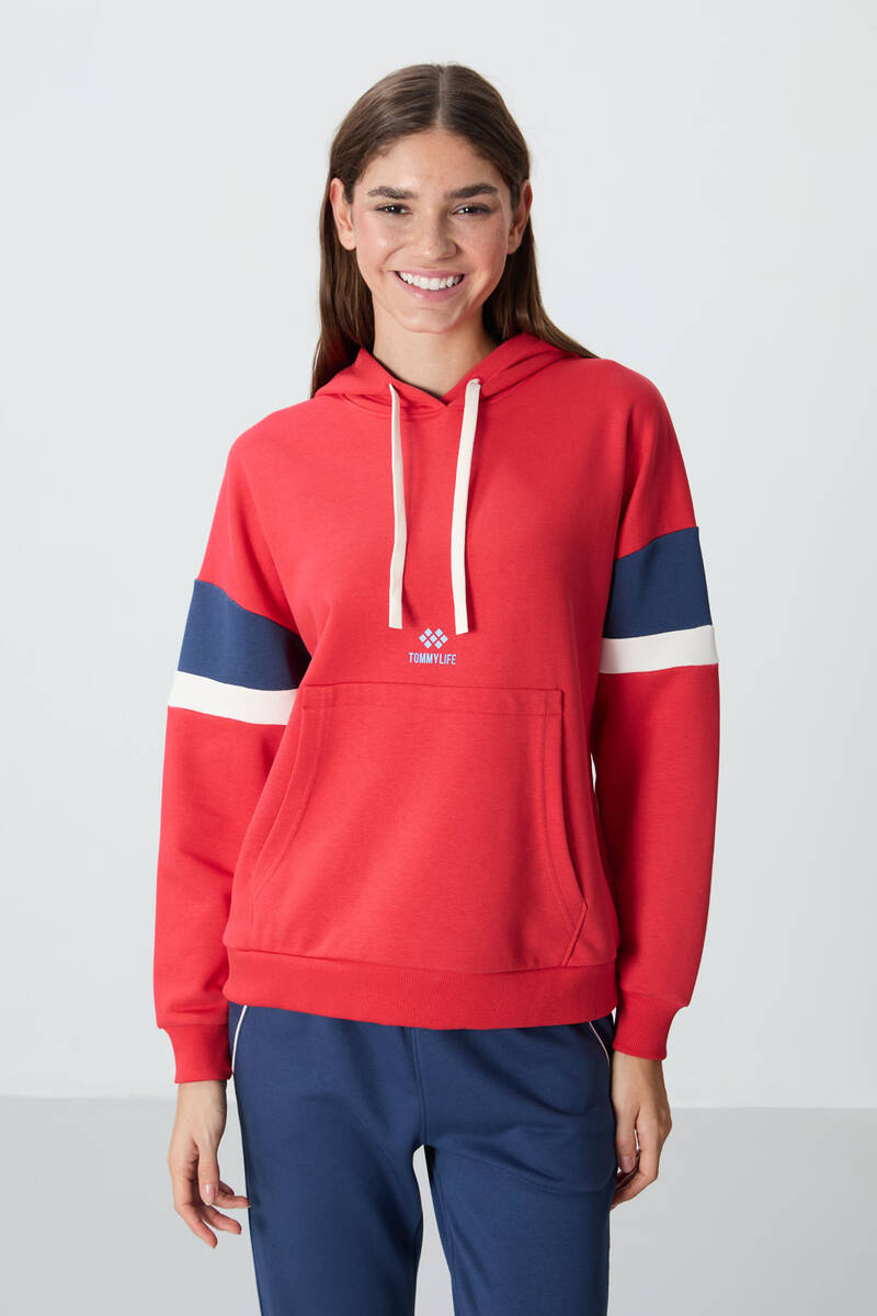 TommyLife - Tommylife Toptan Kapüşonlu Oversize Kadın Sweatshirt 97290 Fiesta