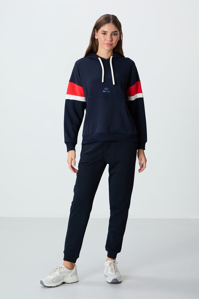 Tommylife Toptan Kapüşonlu Oversize Kadın Sweatshirt 97290 İndigo - Thumbnail