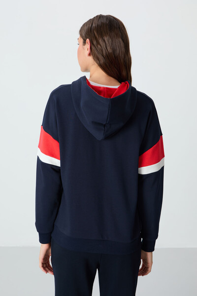 Tommylife Toptan Kapüşonlu Oversize Kadın Sweatshirt 97290 İndigo - Thumbnail