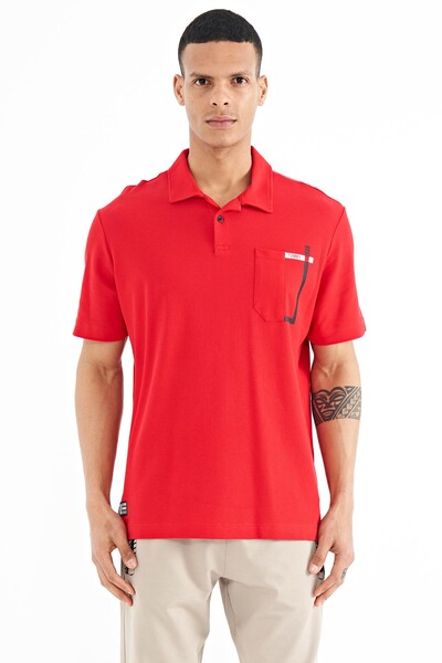 Tommylife Toptan Kırmızı Cep Detaylı Baskılı Standart Kalıp Polo Yaka Erkek T-Shirt - 88241 - Thumbnail