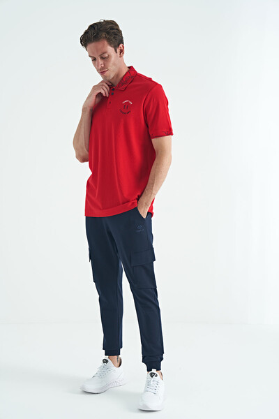 Tommylife Toptan Kırmızı Yazı Nakışlı Baskı Detaylı Standart Kalıp Polo Yaka Erkek T-Shirt - 88239 - Thumbnail