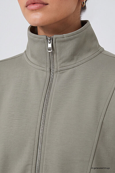 Tommylife Toptan Koyu Bej Dik Yaka Standart Kalıp Crop Kadın Sweatshirt - 97317 - 3