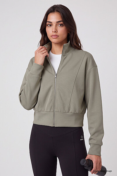 Tommylife Toptan Koyu Bej Dik Yaka Standart Kalıp Crop Kadın Sweatshirt - 97317 - 2