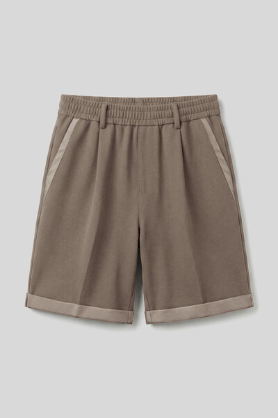 Tommylife Toptan Koyu Bej Oversize Fit Basic Kemer Detaylı Erkek Şort - 81285 - Thumbnail