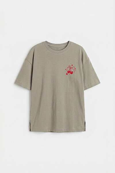 Tommylife Toptan Koyu Bej Oversize Kısa Kollu Baskılı Kız Çocuk T-Shirt - 75176 - 3