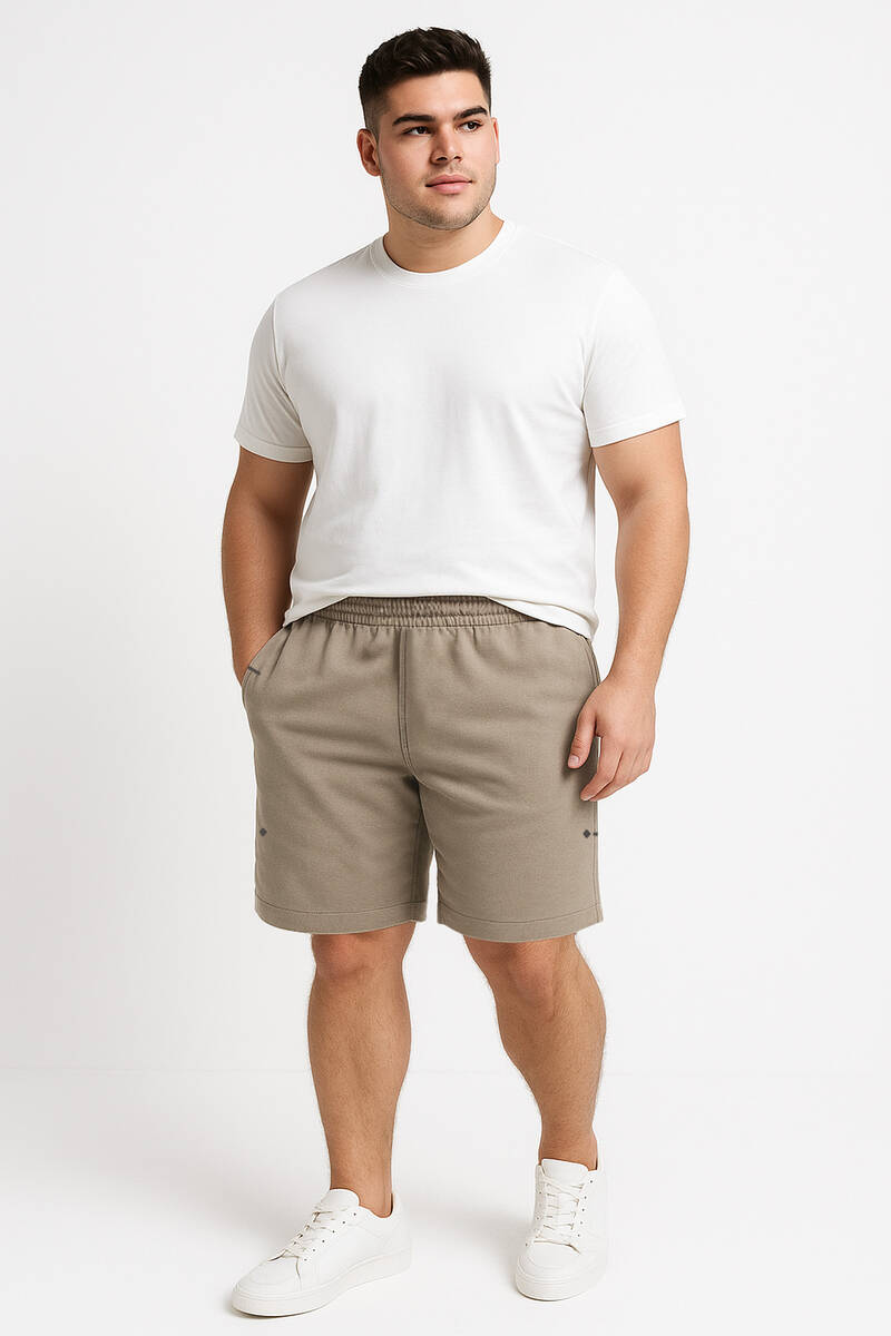 TOMMYLIFE - Tommylife Toptan Koyu Bej Rahat Form Bağcıklı Cep Detaylı Battal Büyük Beden Erkek Şort - 81297