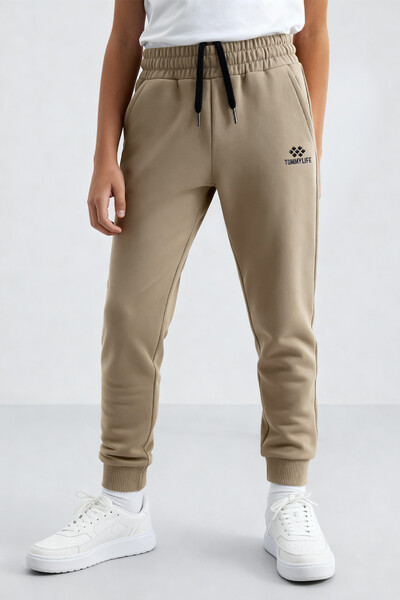 Tommlife Toptan Koyu Bej Standart Manşetli İnce Erkek Çocuk Eşofman Alt - 11062 - Thumbnail