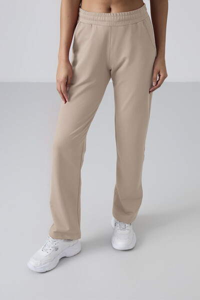 Tommylife Toptan Koyu Bej Yüksek Bel Cepli Rahat Form Klasik Paça Kadın Eşofman Alt - 94584 - Thumbnail