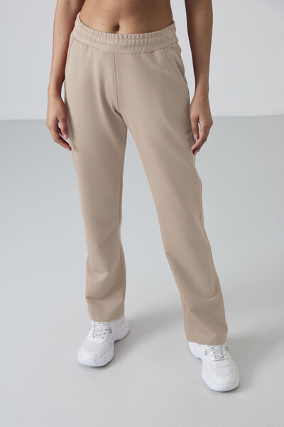 Tommylife Toptan Koyu Bej Yüksek Bel Cepli Rahat Form Klasik Paça Kadın Eşofman Alt - 94584 - Thumbnail