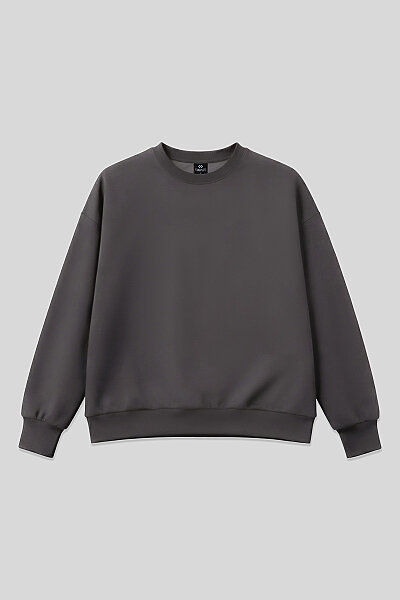 Tommylife Toptan Koyu Gri Basic O Yaka Oversize Kadın Sweatshirt - 97053 - 2