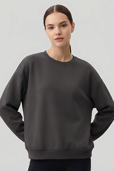 Tommylife Toptan Koyu Gri Basic O Yaka Oversize Kadın Sweatshirt - 97053 - 3