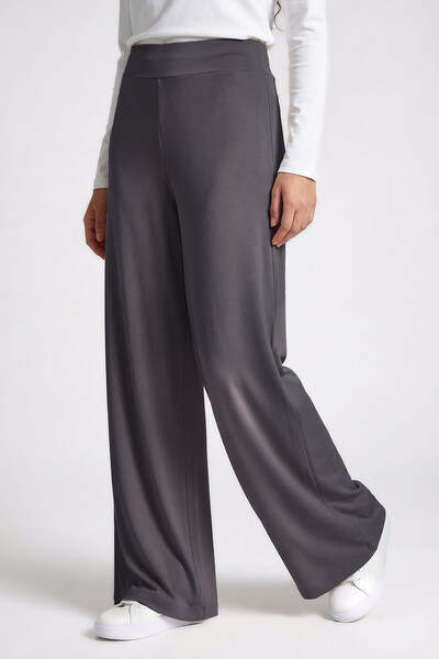 Tommylife Toptan Koyu Gri Comfort Fit Geniş Paça Korsajlı Palazzo Kadın Pantolon - 94681 - Thumbnail