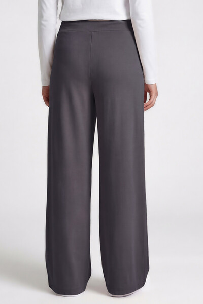 Tommylife Toptan Koyu Gri Comfort Fit Geniş Paça Korsajlı Palazzo Kadın Pantolon - 94681 - Thumbnail