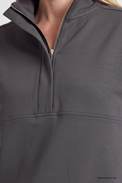 Tommylife Toptan Koyu Gri Dik Yaka Fermuarlı Rahat Form Kadın Sweatshirt - 97314 - 3
