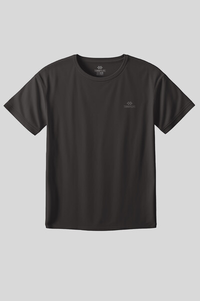 Tommylife Toptan Koyu Gri O Yaka Basic Battal Büyük Beden Kadın T-Shirt - 97308 - Thumbnail
