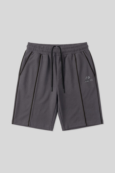 Tommylife Toptan Koyu Gri Oversize Fit Basic Ön Dikiş Detaylı Erkek Şort - 81283 - Thumbnail