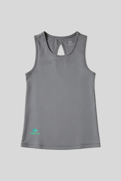 Tommylife Toptan Koyu Gri Standart Fit Çapraz Sırt Detaylı Kadın Spor Atlet - 97296 - Thumbnail