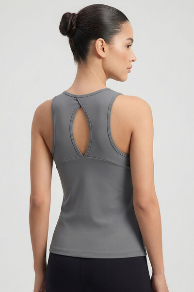 Tommylife Toptan Koyu Gri Standart Fit Çapraz Sırt Detaylı Kadın Spor Atlet - 97296 - Thumbnail