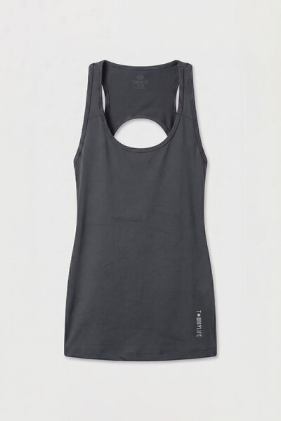TOMMYLIFE - Tommylife Toptan Koyu Gri Standart Fit Sırt Detaylı Performans Kadın Spor Atlet - 97297