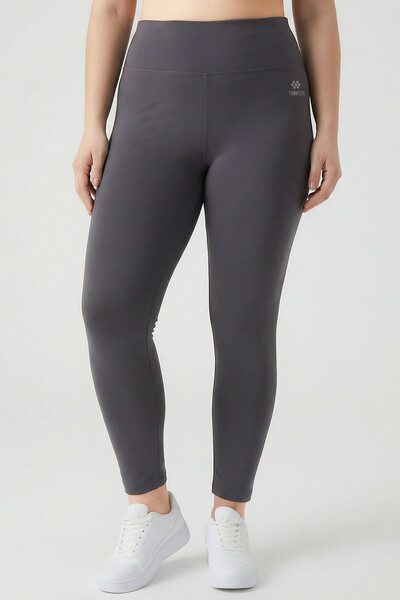 Tommylife Toptan Koyu Gri Yüksek Bel Toparlayıcı Battal Büyük Beden Kadın Tayt - 94650 - Thumbnail