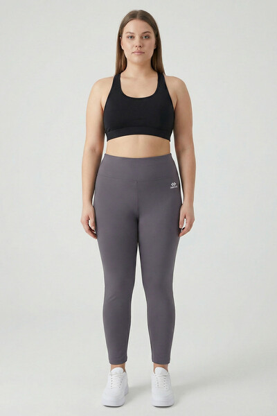 TOMMYLIFE - Tommylife Toptan Koyu Gri Yüksek Bel Toparlayıcı Battal Büyük Beden Kadın Tayt - 94650