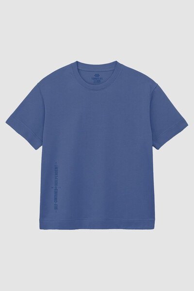 Tommylife Toptan Koyu Mavi Baskılı O Yaka Rahat Form Battal Büyük Beden Erkek T-Shirt - 88472 - Thumbnail