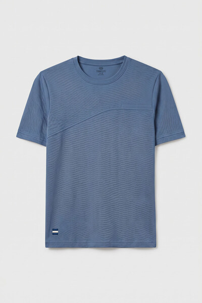 TOMMYLIFE - Tommylife Toptan Koyu Mavi Rahat Form Yüzeyi Dokulu Ön Dikiş Detaylı Erkek T-Shirt - 88437