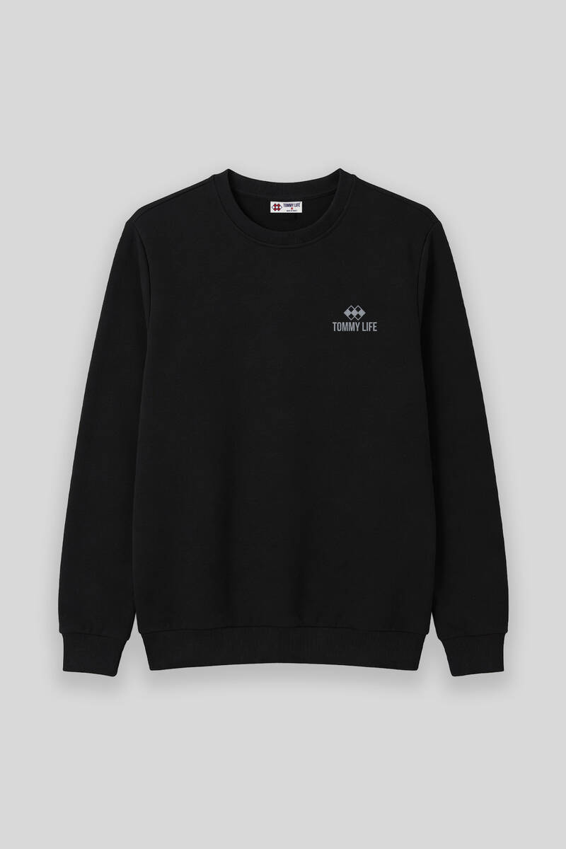 TOMMYLIFE - Tommylife Toptan Lacivert Basic O Yaka Büyük Beden Erkek Sweatshirt - 88126