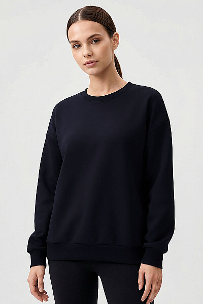 Tommylife Toptan Lacivert Basic O Yaka Oversize Kadın Sweatshirt - 97053 - 3