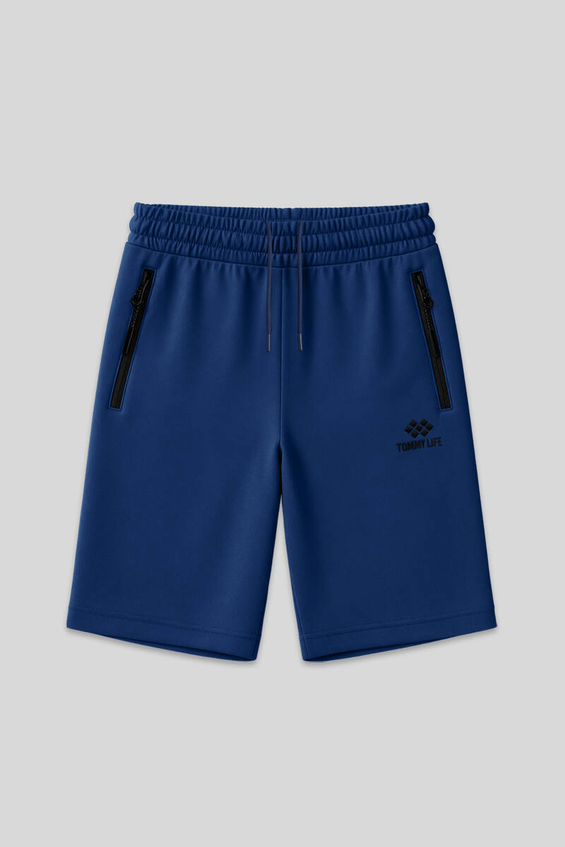 TOMMYLIFE - Tommylife Toptan Lacivert Büyük Beden Fermuar Cep Detaylı Standart Kalıp Erkek Şort - 81151