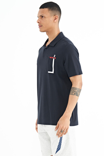 Tommylife Toptan Lacivert Cep Detaylı Baskılı Standart Kalıp Polo Yaka Erkek T-Shirt - 88241 - Thumbnail