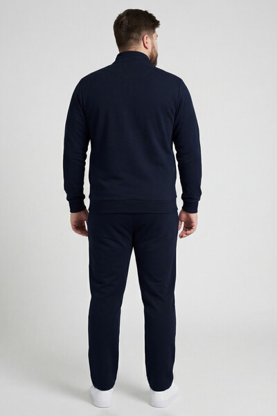 Tommylife Toptan Lacivert Dik Yaka Klasik Paça Büyük Beden Erkek Eşofman Takım - 85176 - Thumbnail